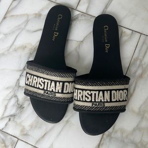 Christian Dior Dway Slides - Black Embroidered Size 9